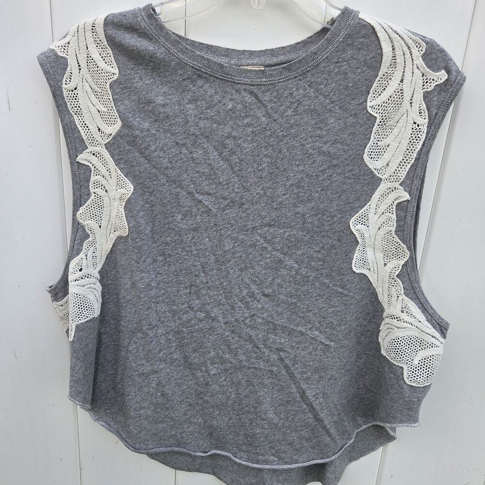 Free People We The Free Bonsai Heather Gray Lace Muscle Tank Top Size XS